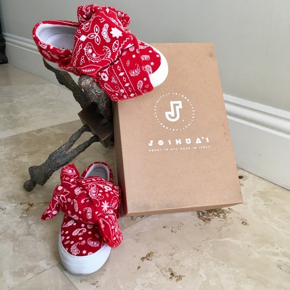 JOSHUA SANDERS Wool Felt Sneakers with large tied bow Size 8 red bandana print - Picture 4 of 8
